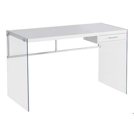 Homeroots 30 in. Glossy White Particle Board & Clear Tempered Glass Computer Desk 333411